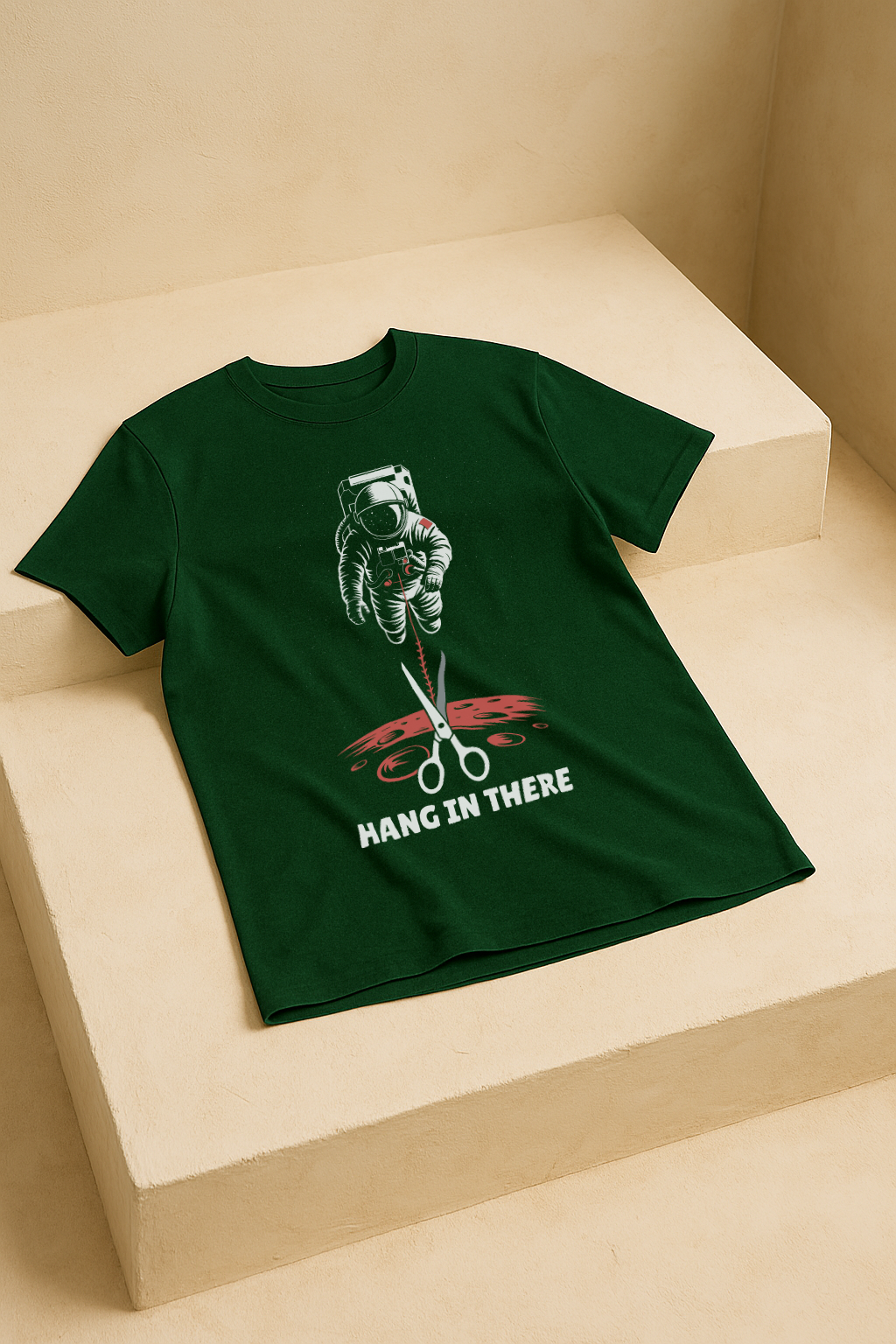 Hang In There – Astronaut Survival Graphic Tee (Bottle Green)