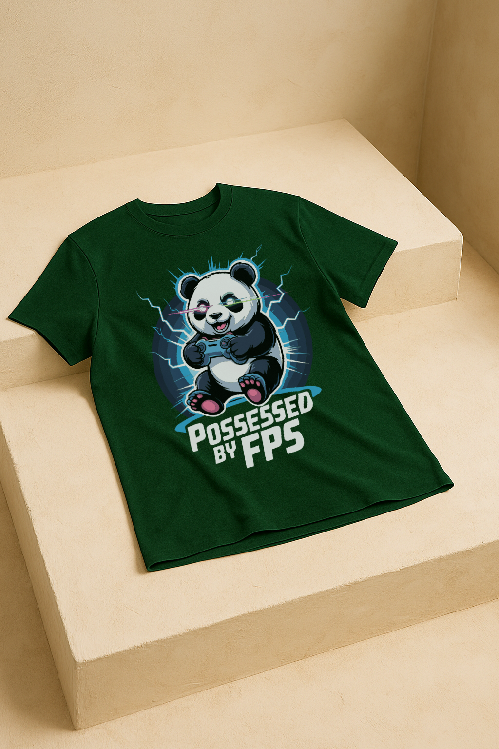 Possessed by FPS β Gamer Panda Glow Graphic Tee (Bottle Green)