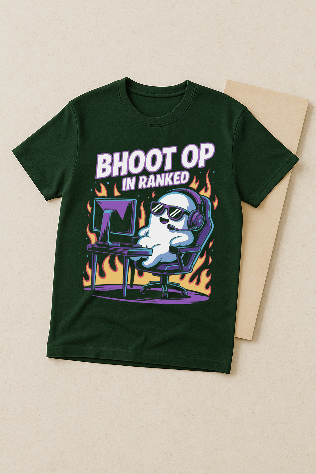 Bhoot OP in Ranked β Ghost Gamer Meme Tee (Bottle Green)