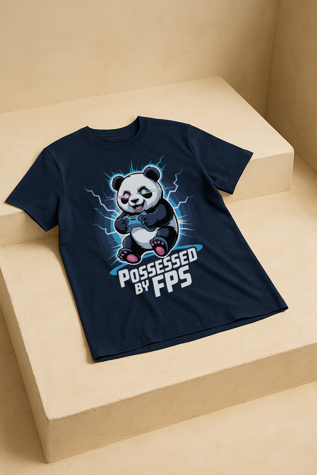 Possessed by FPS β Gamer Panda Glow Graphic Tee (Navy Blue)