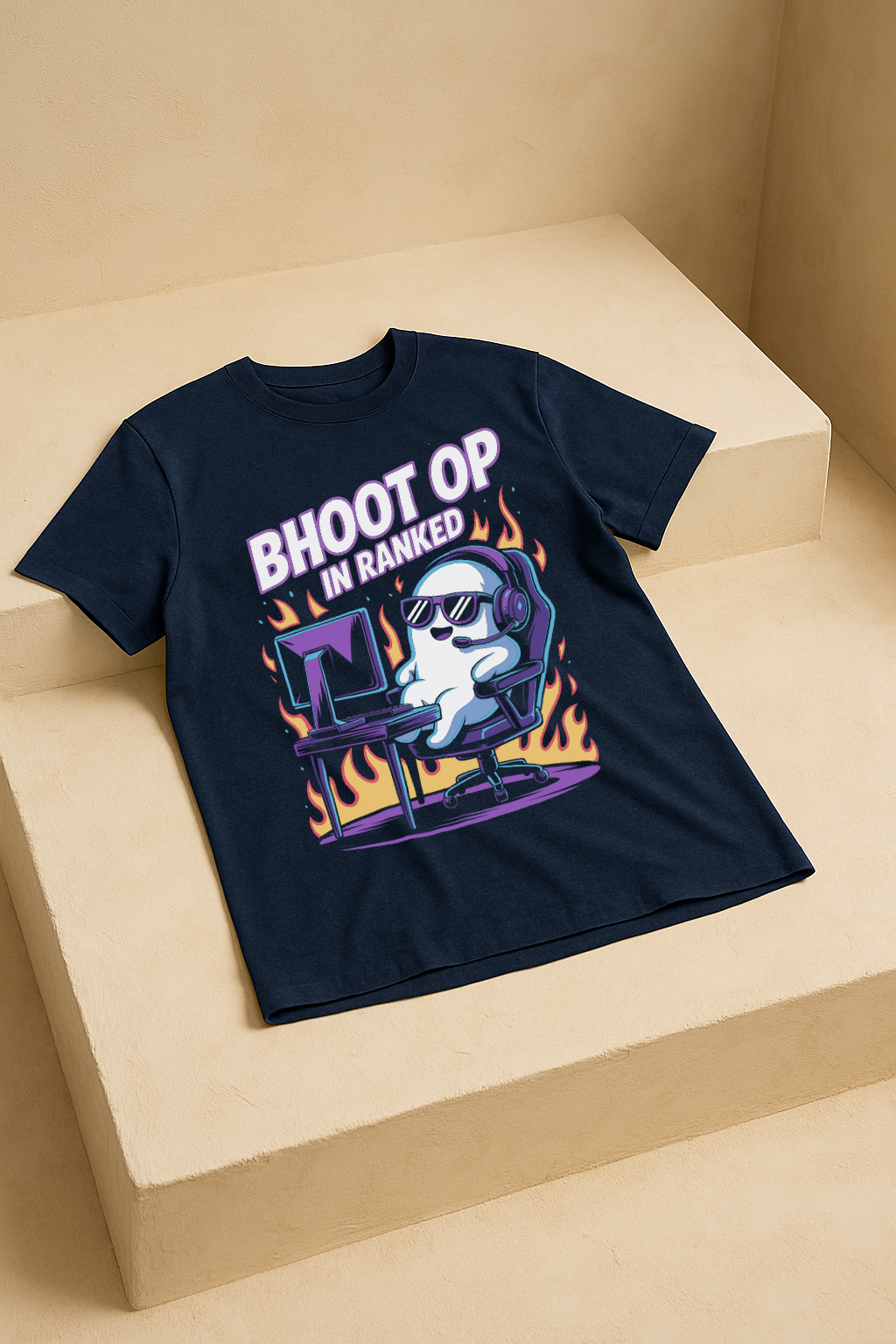Bhoot OP in Ranked β Ghost Gamer Meme Tee (Navy Blue)
