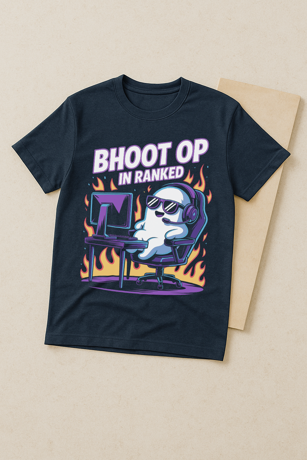 Bhoot OP in Ranked β Ghost Gamer Meme Tee (Navy Blue)