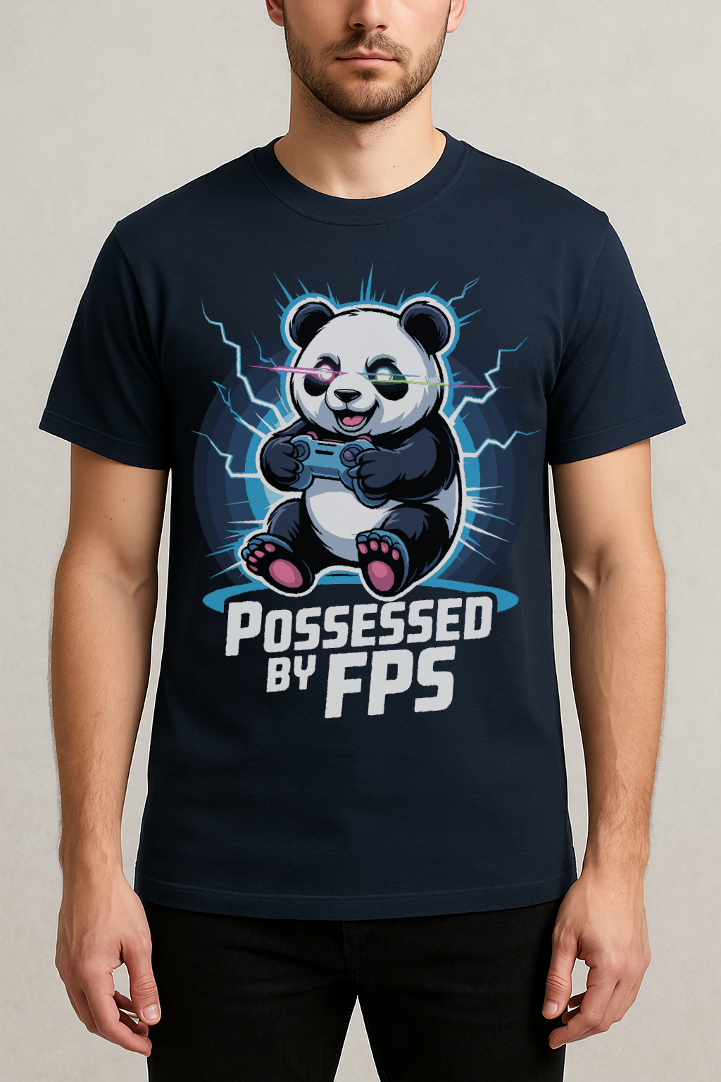 Possessed by FPS β Gamer Panda Glow Graphic Tee (Navy Blue)