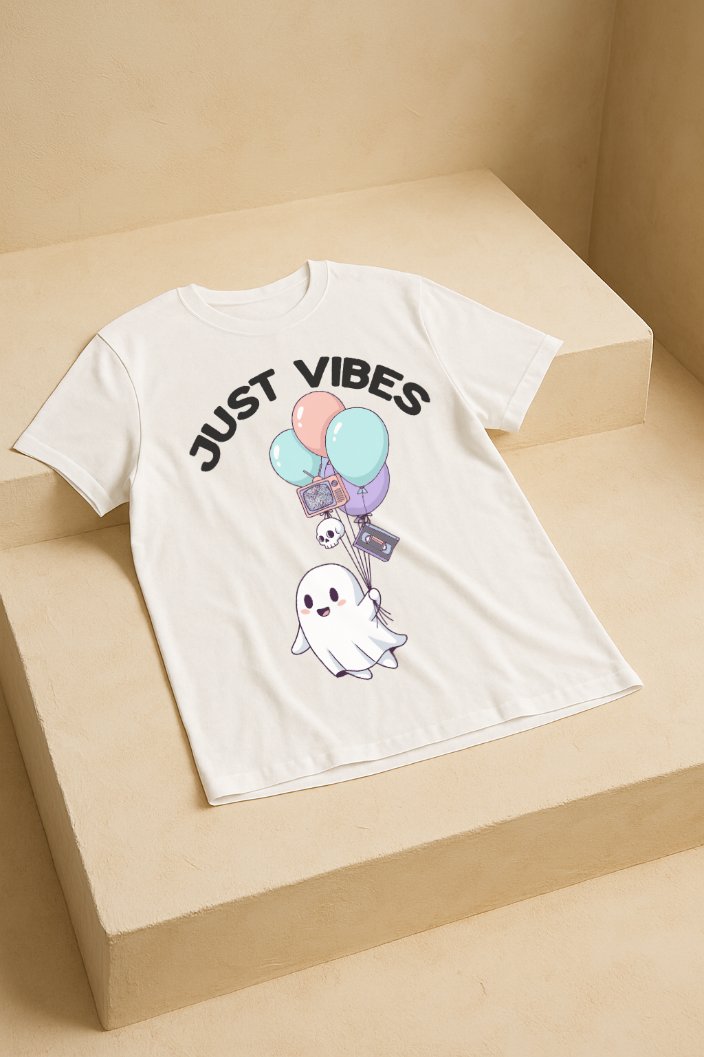 Just Vibes – Cute Ghost Horror Aesthetic Tee (White)