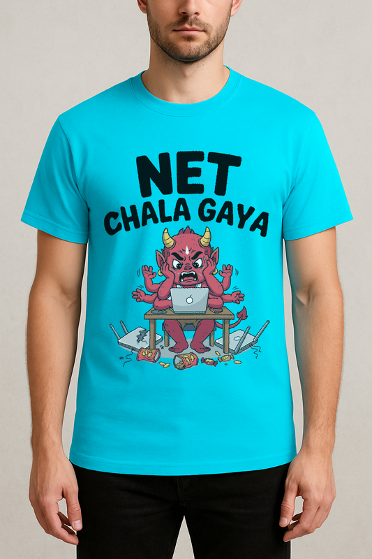 Net Chala Gaya – Desi Gamer Rage Demon Tee (Aqua Blue)
