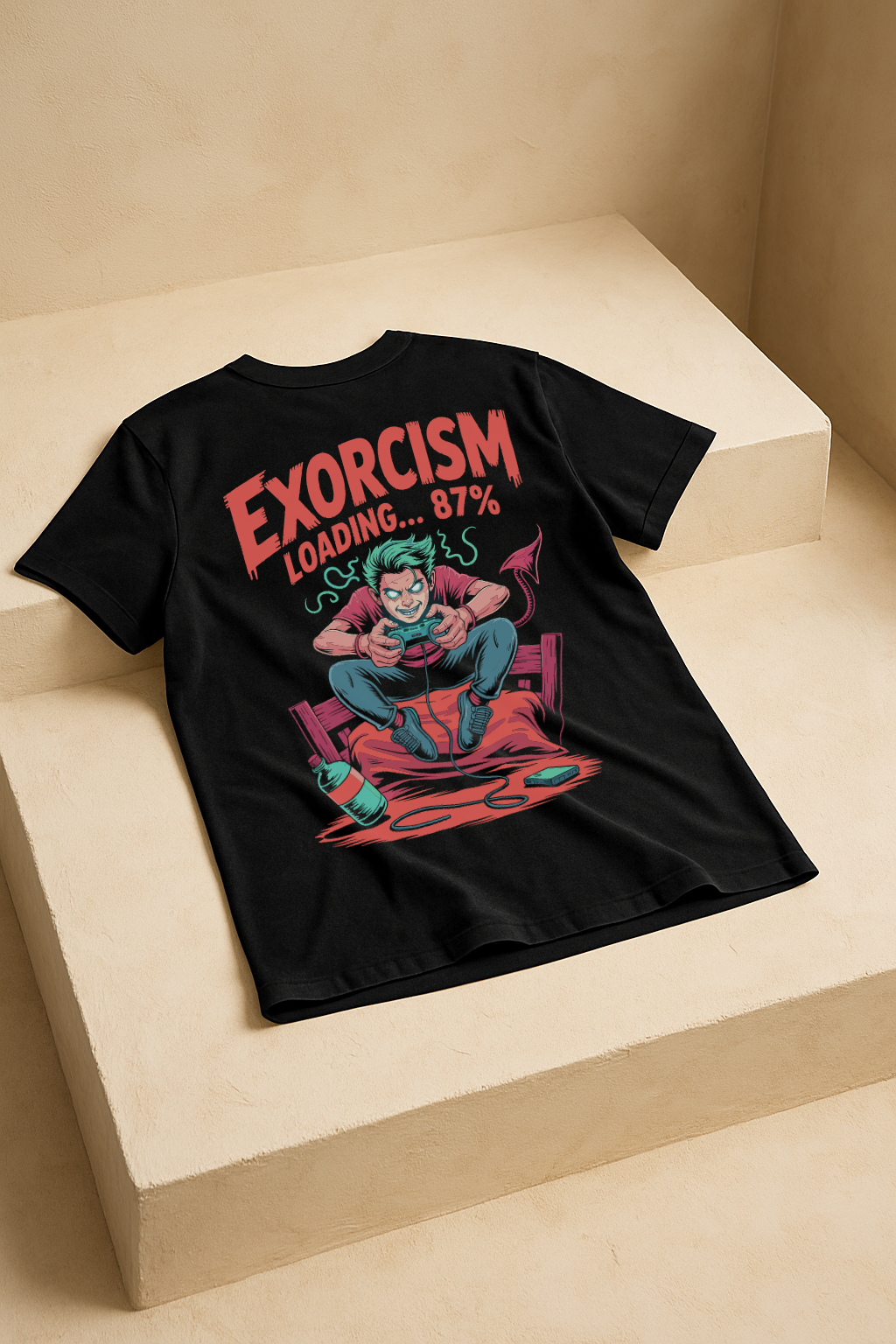 Exorcism Loading 87% – Gamer Horror Graphic Tee (Black)