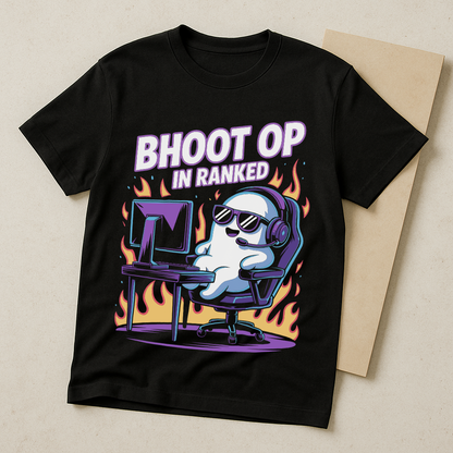Bhoot OP in Ranked – Ghost Gamer Meme Tee (Black)