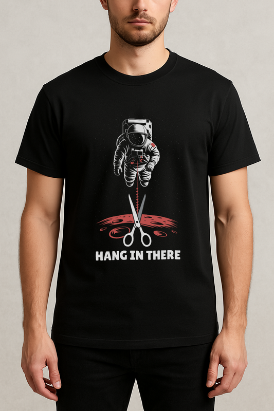 Hang In There – Astronaut Survival Graphic Tee (Black)