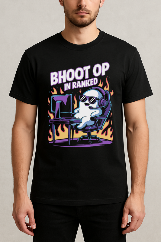 Bhoot OP in Ranked – Ghost Gamer Meme Tee (Black)