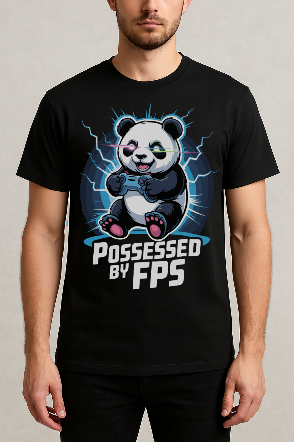 Possessed by FPS – Gamer Panda Glow Graphic Tee (Black)