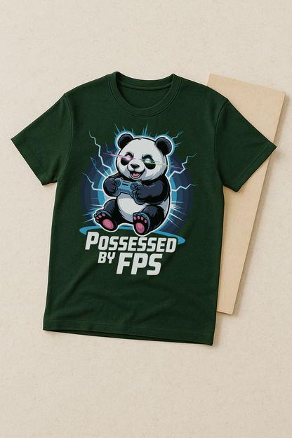 Possessed by FPS – Gamer Panda Glow Graphic Tee (Bottle Green)