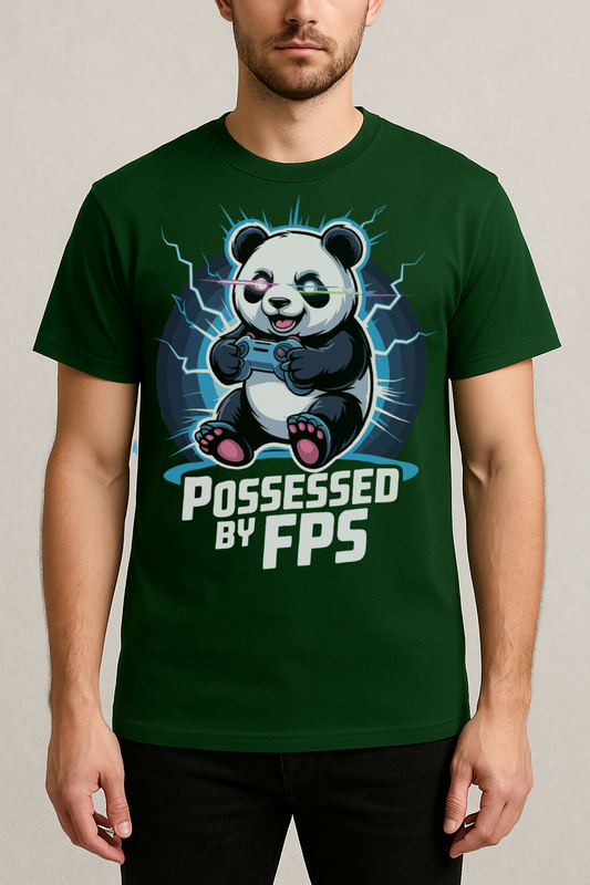 Possessed by FPS – Gamer Panda Glow Graphic Tee (Bottle Green)