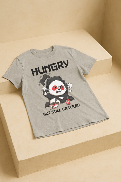 Hungry But Still Cracked – Gamer Panda Graphic Tee (Melange Gray)