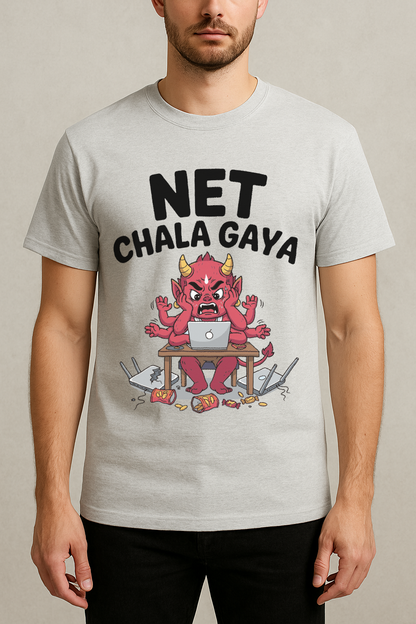 Net Chala Gaya – Desi Gamer Rage Demon Tee (Melagne Gray)