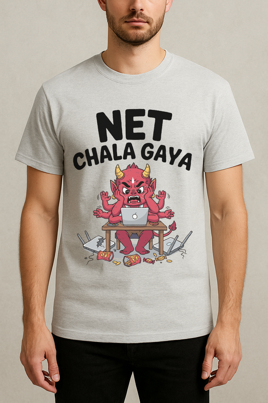 Net Chala Gaya – Desi Gamer Rage Demon Tee (Melagne Gray)
