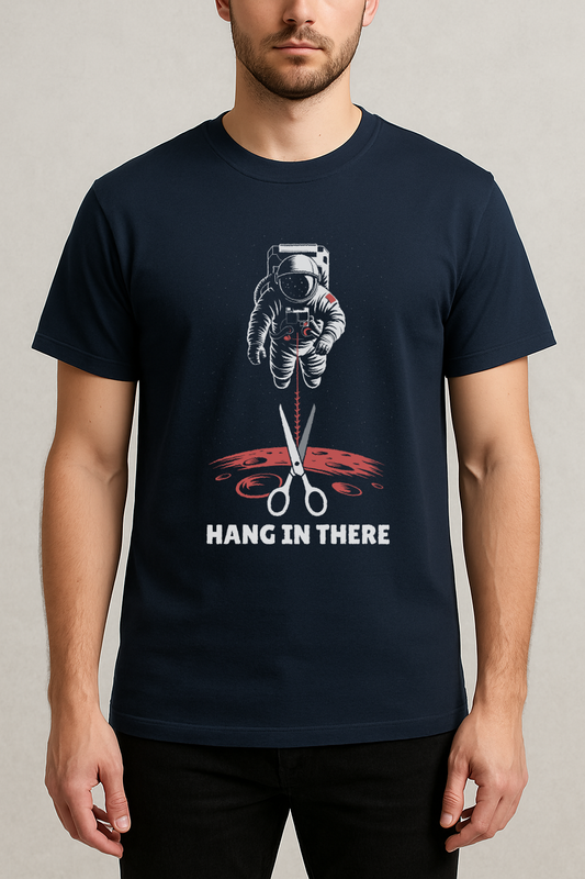 Hang In There – Astronaut Survival Graphic Tee (Navy Blue)