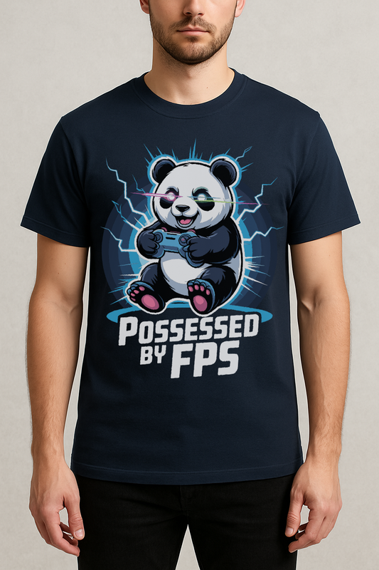 Possessed by FPS – Gamer Panda Glow Graphic Tee (Navy Blue)