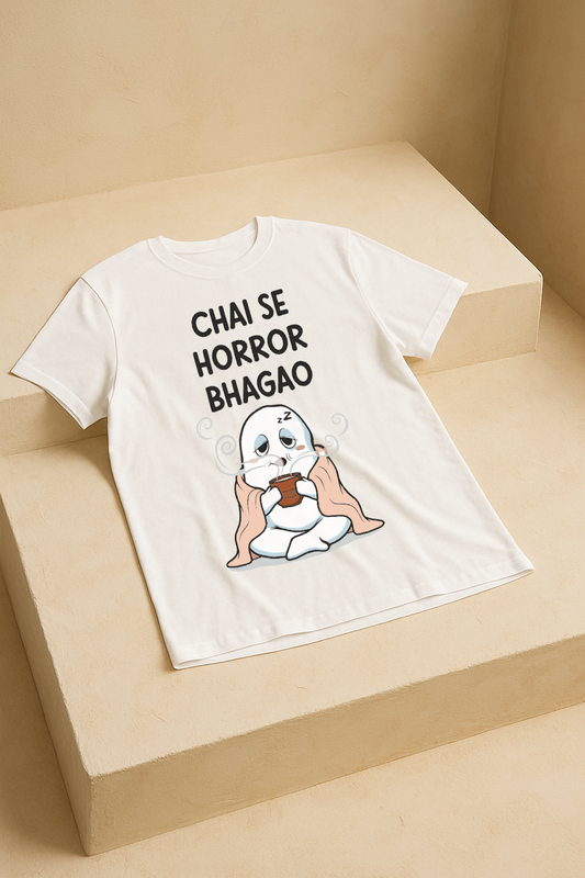 Chai Se Horror Bhagao – Desi Ghost Meme Tee (White)