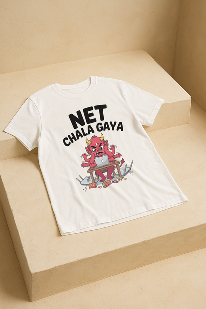 Net Chala Gaya – Desi Gamer Rage Demon Tee (White)