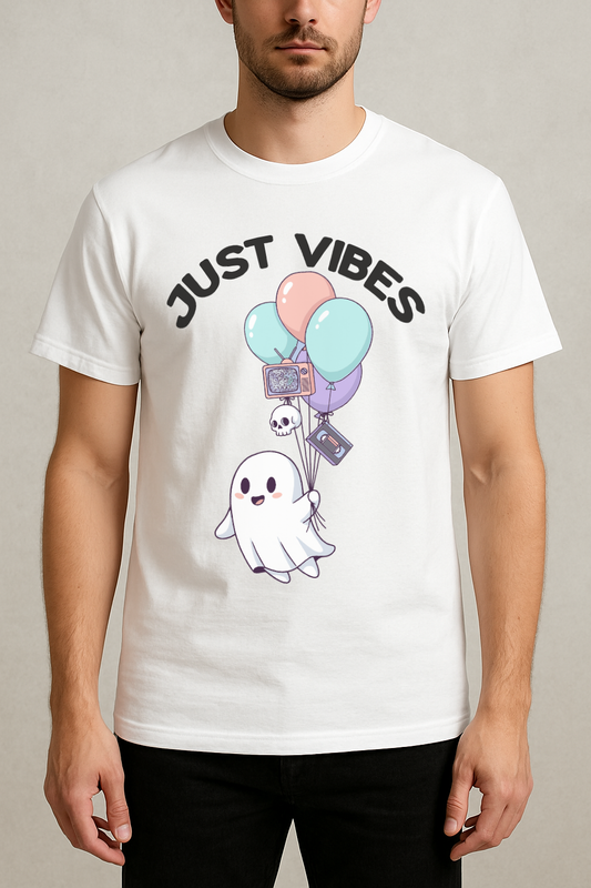 Just Vibes – Cute Ghost Horror Aesthetic Tee (White)