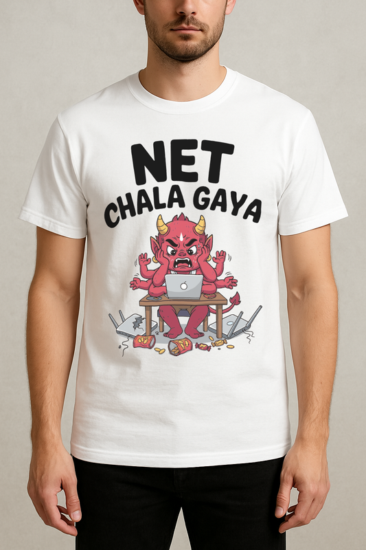 Net Chala Gaya – Desi Gamer Rage Demon Tee (White)
